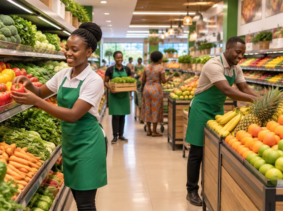 Inside Samrat Supermarket in Nyeri — fresh produce and friendly staff
